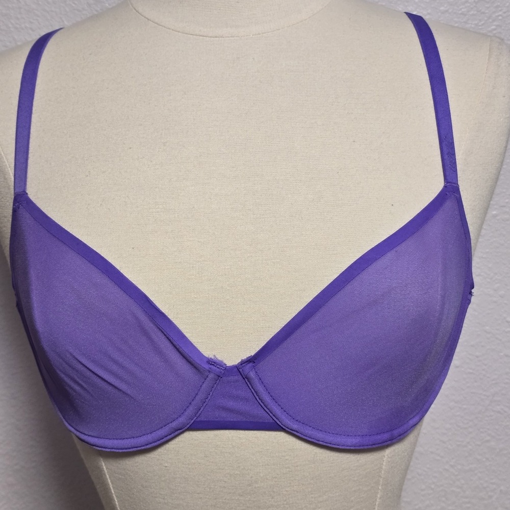 Aerie Smoothez  Microfiber Mesh Unlined Underwire Balconette Bra 36C New Purple - Picture 2 of 7